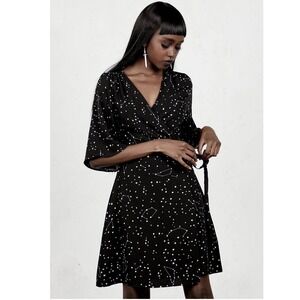 Disturbia Black Celestial Constellation Star Print Wrap Dress Sz 16 Whimsigoth